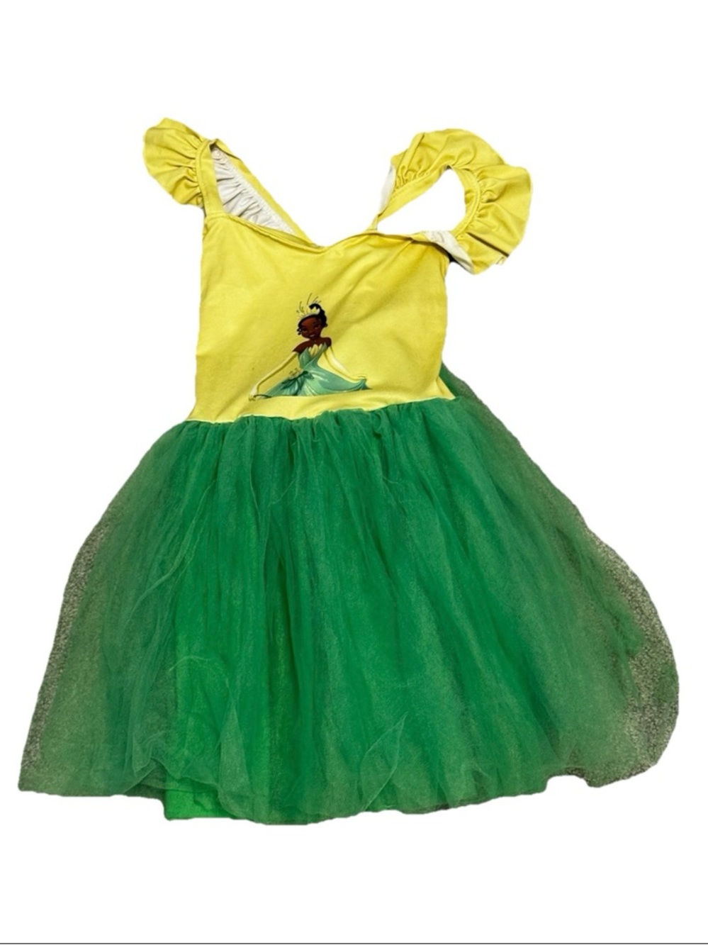 Disney Tiana Dress Yellow Bodice Green Tulle Skirt Girls Size 7-8 Princess Frog
